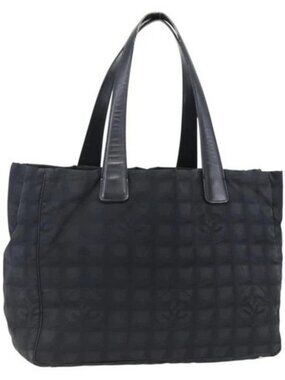 CHANEL New Travel Line Tote Bag Nylon Black Gold CC Auth BA9949